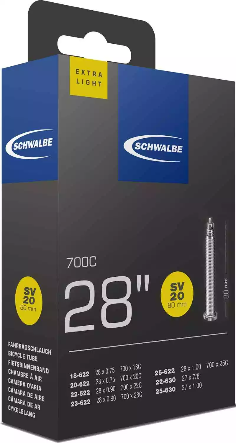 EXTRA LIGHT (28") Schlauch SV20, Schwarz Von SCHWALBE 5 EXTRA LIGHT (28") Schlauch SV20, Schwarz Von SCHWALBE – Bild 5