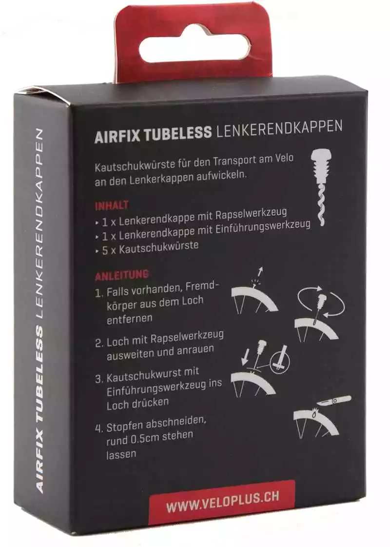 AIRFIX TUBELESS Lenkerendkappen Flickset, Schwarz Von VELOPLUS SWISS DESIGN 2 AIRFIX TUBELESS Lenkerendkappen Flickset, Schwarz Von VELOPLUS SWISS DESIGN – Bild 2